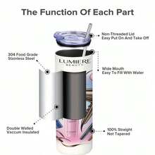 20oz Insulated Stainless Steel Tumbler With Straw, Heart Print, 304 Stainless Steel, Keeps Drinks Hot Or Cold, Ideal For Home, Travel And Outdoor Use, A Thoughtful Gift For Mom, As A Birthday Gift - 1pc - 查看 2