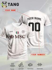 Custom Napoli Style Men's Football Jersey, Personalized With Name & Number, Comfortable Round Neck Sports Sweatshirt, Suitable For Football Training, Casual Wear, And Gift