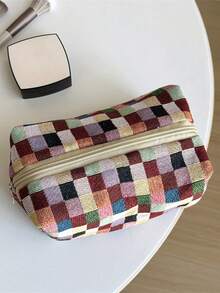 Large Makeup Bag For Women - Retro Colorful Striped Pattern Square Travel Toiletry Bag, Can Store Makeup Brushes, Skincare Products And Gel Nail Polish - Perfect Gift For Girls, Friends, Birthday, Wedding, Party And Mother's Day, With Zipper Portable Cosmetic Organizer, Travel Toiletry Bag And Makeup Tools - Multicolor - View 7