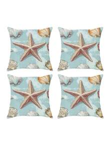 4 件装超柔软枕套，尺寸 17.7x17.7 英寸 - 蓝色海洋主题，饰有海马、贝壳、海星和海龟图案，拉链封口，可机洗，适用于沙发、床、汽车装饰（不含枕芯），沙滩枕套，沙发配件，海岸风情，易于保养，装饰靠垫，家居装饰 - 彩色 - 查看 13