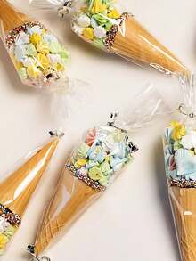 50/100pcs Cone-Shaped Candy Bags With 50pcs Twist Ties, Transparent Cone-Shaped Glassine Paper Candy Bags, Cone-Shaped Triangular Plastic Bags, Suitable For Holding Snacks, Popcorn, Candies, Plastic Cone-Shaped Candy Bags For Party Favors, Gift Packaging, Packaging Decoration And Storage. - Multicolor - View 8