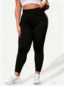Plus Size Women's Outdoor Casual Yoga Tight Fitness Leggings, Seamless Sports Base Layer Pants Spring - Black - View 5