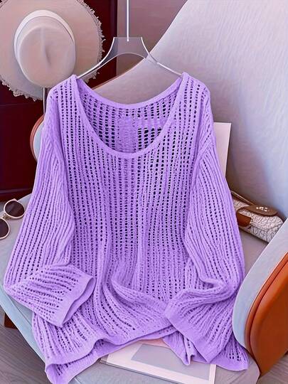 بوهيمي/منتجع صيفي بلوزة بياقة قارب مصنوعة من الأكريليك المحبوك