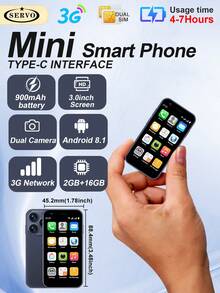 SERVO Mini Smartphone, Android 8.1 OS, WCDMA Dual SIM Dual Standby 3G Network, 3.0" HD Display, Compact Body, 2GB RAM + 16GB ROM, Single-Handed Operation, Ultra-Compact Phone - Orange - View 15