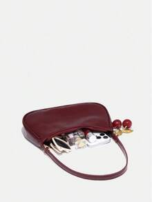 New Fashion Classic Versatile PU Waterproof Fabric M Letter Pattern Shoulder Bag, Printed Design Metal Chain Decoration Design French Baguette Bag, Women's Shoulder Bag Suitable For Shopping. Commuting, Travel Use - Đỏ Burgundy - Xem 5