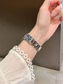 1pc Starry Sky Metal Cute Puppy Rhinestone Watch Band, Suitable For 38/40/41/42/44/45/49/46mm Ultra2/Ultra/SE/11/10/9/8/7/6/5/4/3/2/1 Ladies Watch - Silver - View 6