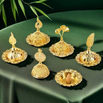 1pc Middle Eastern Hollow Golden Incense Burner, Mosque Shaped Incense Burner, Ramadan Incense Burner, Eid Al-Fitr Incense Burner, Candle Holder Decor, Room Decor, Scene Decor, Bedroom Decor (Candles Not Included)