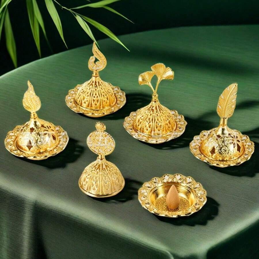 1个中东空心金色香炉，清真寺造型香炉，斋月香炉，开斋节香炉，烛台装饰，房间装饰，场景装饰，卧室装饰（不含蜡烛） - 金色 - 查看 1