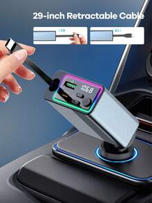REMAX 藍牙車用充電器，配備 RGB 燈光與 29 英吋可伸縮線纜，支援 PD 30W 快充，藍牙 5.3，支援免手持通話/音樂播放，自動重新連接，Type-C 介面，相容 Apple/Android 手機，汽車配件，汽車用品，旅行必備 - C77 - 查看 3