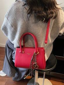 1pc Fashion Handbag, Shoulder Bag, Crossbody Bag, Versatile Commuter Briefcase, Red Color, Valentine's Day Gift - Red - View 3