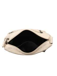 Bolso bandolera de mujer de unicolor con múltiples bolsillos, mochila de tela suave para mediana edad, nuevo estilo de primavera/otoño con decoración metálica, bolso de hombro sencillo - Blanco - Ver 10