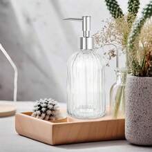 Topsky Stripe Glass Soap Dispenser With Plastic Pump, 400ml Liquid Hand Soap Dispenser, Rustproof Pump For Kitchen & Bathroom, Great For Lotions, Essential Oil, Liquid Soaps,Transparent - Transparent - View 6