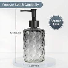 Topsky Glass Soap Dispenser With Plastic Pump, 330ml Liquid Hand Soap Dispenser, Rustproof Pump For Kitchen & Bathroom, Great For Lotions, Essential Oil, Liquid Soaps,Gradient Black - Diamond-gradientGrey - View 5