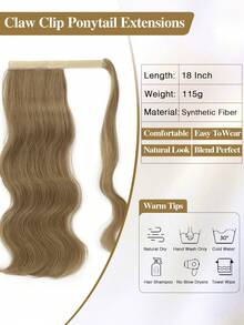 nimoki Ponytail Extension 18 Inch Magic Paste Heat Resistant Wavy Synthetic Fiber Wrap Around Ponytail Hairpiece For Daily Use(Khaki) - Khaki - View 3