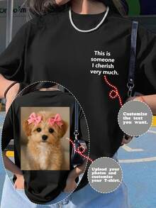 Customized Personalized Women's T-Shirt, Add Your Own Text And Photos (Slogan/Quote/Attitude/Life Motto/Family Photo/Selfie/Pet Photo/Friend Photo) And Design Your Unique Pattern - Black - View 3