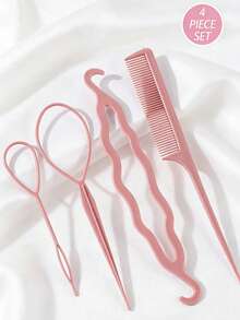 4件套美发饰品及造型工具套装，包括发夹、拉直器、直发器、梳子和造型工具 - 彩色 - 查看 2