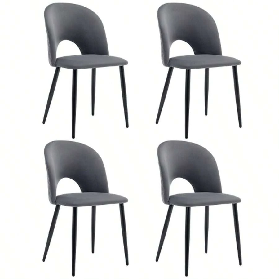 Dining Chair (2 Pcs), Upholstered Designer Chair With Backrest, Velvet Seat, Metal Frame, Adjustable Feet, Diamond Pattern On The Back, Grey - 灰色1 - 查看 1