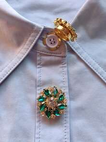 مجموعة أزرار/أزرار أكمام وحيدة/قطعتين، مجموعة أزرار قمصان/رسمية، قاعدة نحاسية بزهرة بلورية خضراء، أزرار زخرفية حرفية، مجموعة أزرار صدفية، إكسسوار أنيق للأعمال والاستخدام اليومي والحفلات والهدايا الزفاف - زهرة - مشاهدة 4