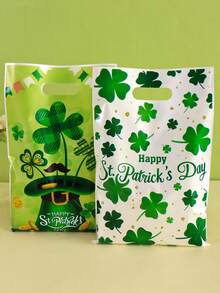 10/20/50pcs St. Patrick's Day Gift Bags, Green Hat Shamrock Plastic Tote Bags With Handles, Happy St. Patrick's Day Treat Bags Clover Party Favor Bags, Irish Holiday Party Supplies, St. Patrick's Day Gift Packaging Bags - Multicolor - View 6