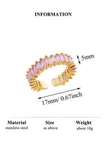 Anel ajustável de luxo em aço inoxidável com zircônias coloridas (1 peça), modelo arco-íris, banhado a ouro 18K e resistente ao desbotamento. Ideal para férias, casamentos, festas, uso diário, aniversários e outras ocasiões. - anel de aço inoxidável - Ver 27