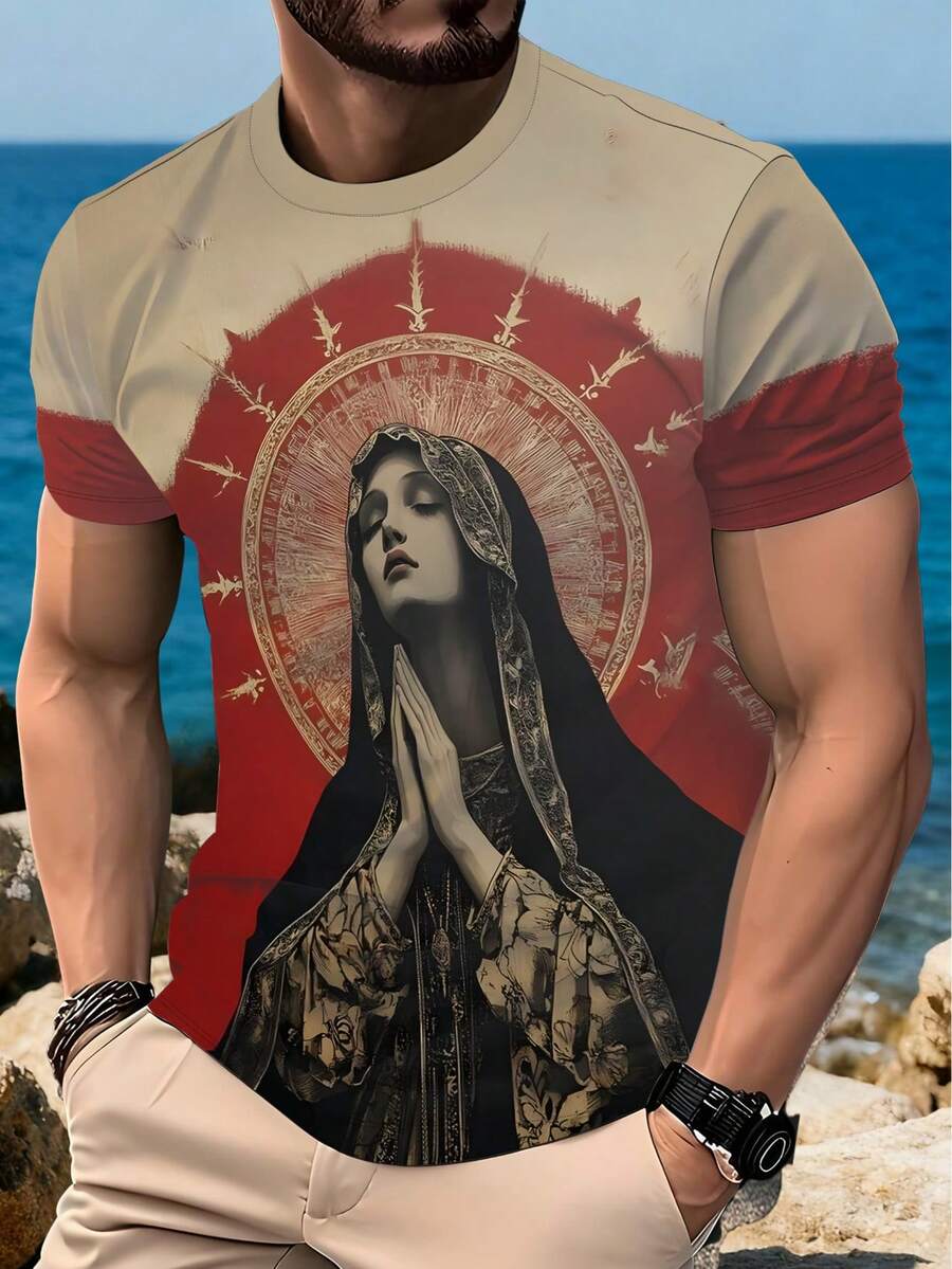 Men's Graphic Print Round Neck Casual Short Sleeve T-Shirt - Multicolor - View 1