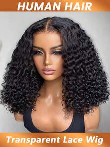 13x4 Lace Front Wig, Pre-Plucked With Baby Hair, Natural Hairline, Easy To Style, Brazilian Curly Human Hair, 200% Density, Natural Black