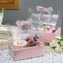 5pcs Transparent Flower Cake Boxes, Fits 4-Inch Cakes, Clear Gift Packaging Boxes, Bouquet Style Dessert Display Boxes, Suitable For Birthday, Wedding And Holiday - Multicolor - View 1