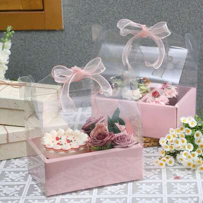 5 piezas Cajas transparentes para tartas con diseño de flores, aptas para tartas de 4 pulgadas, cajas de regalo transparentes, cajas de exhibición de postres con estilo de ramo, adecuadas para cumpleaños, bodas y festividades
