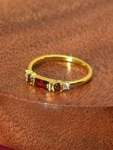 1pc Elegant Bohemian Vintage Inlaid Red/Yellow/Green/Black Cubic Zirconia Women's Ring, Engagement Jewelry Suitable For Men And Women, Gift For Family/Friends/Lover - Red - View 7