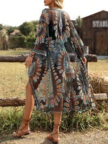 一件波西米亚风优雅印花针织沙滩罩衫，适合海滩、度假村、舞台表演、乡村音乐节、春夏假期等场合。 - 混合色 - 查看 2