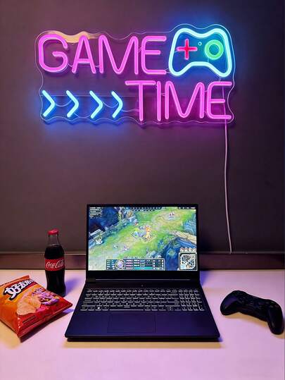 1PC Valentine's Day Gifts USB LED "Game Time" Illuminated Lettering With Game Controller Pattern Light Signs, E-Sports Room Decorations, Game Console-Shaped Light Panels, Controller-Shaped Acrylic Neon Lights, LED Ambient Lighting For E-Sports Rooms, Bars, And Game Arcades A Perfect Valentine's Day Gift.