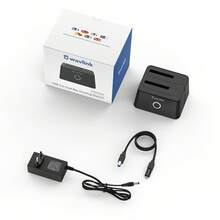 Station d'accueil pour disque dur à deux baies avec fonction de clonage hors ligne, convertisseur USB 3.0 et Type-C vers SATA pour disque dur/SSD de 2,5/3,5 pouces, compatible UASP et jusqu'à 2x16 To, comprend un adaptateur secteur 12 V/3 A - Prise de type UE C (220-240 V) - Voir 9