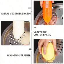 不锈钢厨房套装，包含一体式刨丝器、多功能滤网和沥水备料碗/搅拌碗，适用于清洗/切配水果、蔬菜和奶酪。 - 銀色 - 查看 2