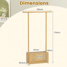 COSTWAY Bamboo Clothes Rack, Coat Hanger Stand With Rattan Storage Basket & Wheels, Rolling Garment Rack, 2-In-1 Clothing Hanging Rail For Hallway Living Room Bedroom, Brown/Natural - Apricot - View 3
