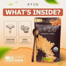 RYZE SUPERFOODS Mushroom Coffee USDA Organic With 6 Adaptogenic Mushrooms And MCT Oil, USA Grown Instant Coffee For Better Energy, Focus, Digestion, Immunity With Lions Mane & Turkey Tail, 30 Servings - 30 片(1 包) - 查看 5