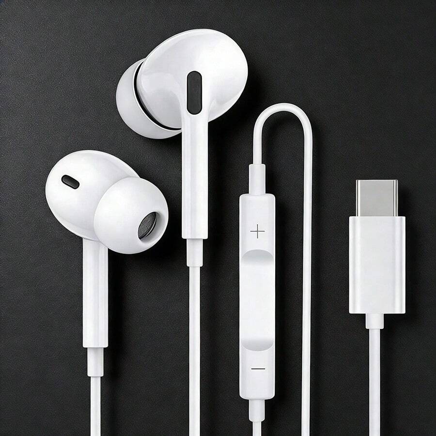 Wired In-Ear Headphones With Type-C Interface, High-Resolution Audio Quality, High-Definition Microphone, Immersive Bass, Universal Earbuds With Volume Control. Compatible With IPhone 16/15, IPad, Vivo, OPPO, OnePlus And Other Smartphones.