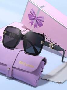 ZOVUJUMY Hexagon Oversized Fashion Decorative Glasses With Floral Rhinestone Embellishment, Vintage Sweet Luxe Style, Large Frame To Slim Face, Purple Butterfly Gift Box, Retro Chic, Perfect For Dates And Outings - Multicolor - View 2