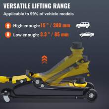 Floor Jack, 2.5 Ton Low Profile Floor Jack, Heavy-Duty Steel Racing Floor Jack With Single Piston Lift Pump, Floor Jack Lifting Range 3.35"-14.96" - Yellow - View 3