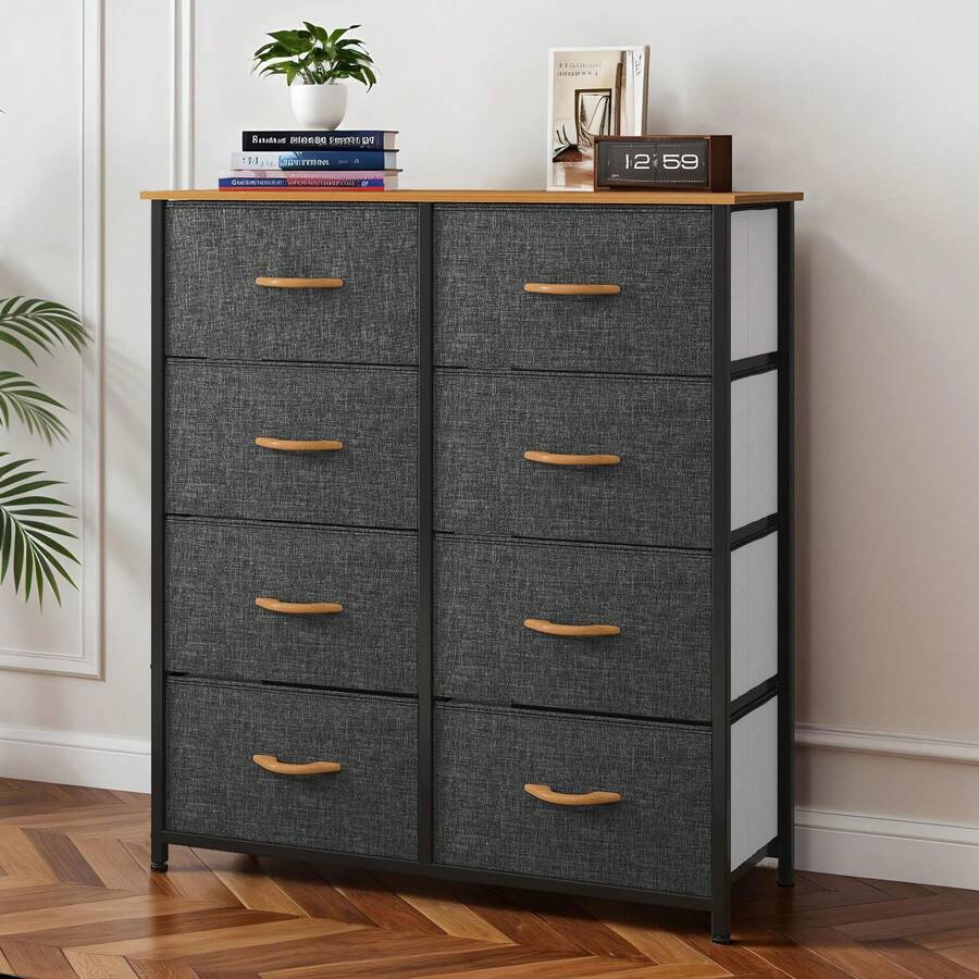 Chest Of Drawers With 8 Drawers,Bedroom Drawers, Fabric Dresser With Wood Top,Drawer Storage Unit For For Bedroom, Living Room, Kids Room