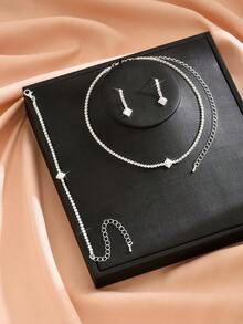 三件套优雅链条设计，时尚水晶项链套装，适合新娘和女士佩戴，奢华珠宝套装，适合搭配高端晚礼服、出席高档宴会，也可作为礼品。 - 8673多色 - 查看 5