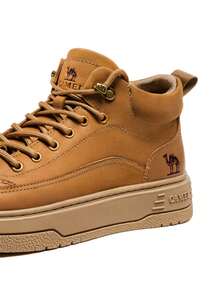 CAMEL CROWN Men's Casual Sports Shoes, Winter Curry Bean High-Top Shoes, Men's Casual Thickened Warm Winter Shoes, Leather Work Boots - Desert Yellow - View 3
