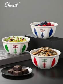 shoxil 1个沙特风格陶瓷甜点碗，郁金香花纹，可作零食碗、酸奶沙拉水果碗、坚果碗、托盘、甜点杯，适用于下午茶、家庭聚会、节日礼物、酒店、节日派对用品、斋月礼物分发。