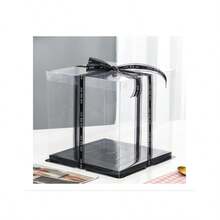 1pc Black Transparent Plastic Display Box With Ribbon, Suitable For Cakes, Baked Goods, Desserts, Birthdays, Christmas And Thanksgiving - Black - View 4
