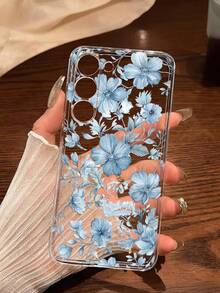 1 pieza Funda de teléfono suave con flor azul de la suerte, compatible con Huawei Honor, Redmi, Galaxy A04e/12/A13/A14/A34/A50/A52/A53/A54/S21/S22/S23/S24/S25/S25Ultra, 6A/7A/8A, 12T/13T - transparente - Ver 6