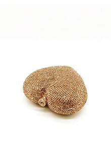 Lady Heart Shaped Crystal Clutch Purse Gold Stones Evening Clutches Super Mini Love Designer Diamond Bags Women Metal Minaudiere Wedding Party Rhinestones Purses Bags For Prom