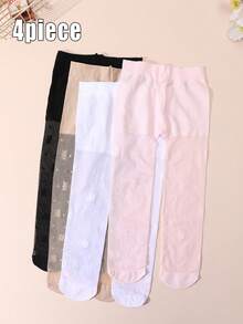 4 Pairs Baby Girls' Sweet Cute Jacquard Breathable Tights, Infant Anti-Snag Anti-Mosquito Dance Stockings, Spring/Summer - Multicolor - View 16