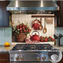 1pc Removable Kitchen Stove Wall Sticker - Glossy Vinyl Stove Decal With Burner Layout, Stove Cutouts, And Easy-Tear Design; Suitable For Backsplashes - Reusable Appliance Cover Sticker With 2D Flat Design - Multicolor - View 12