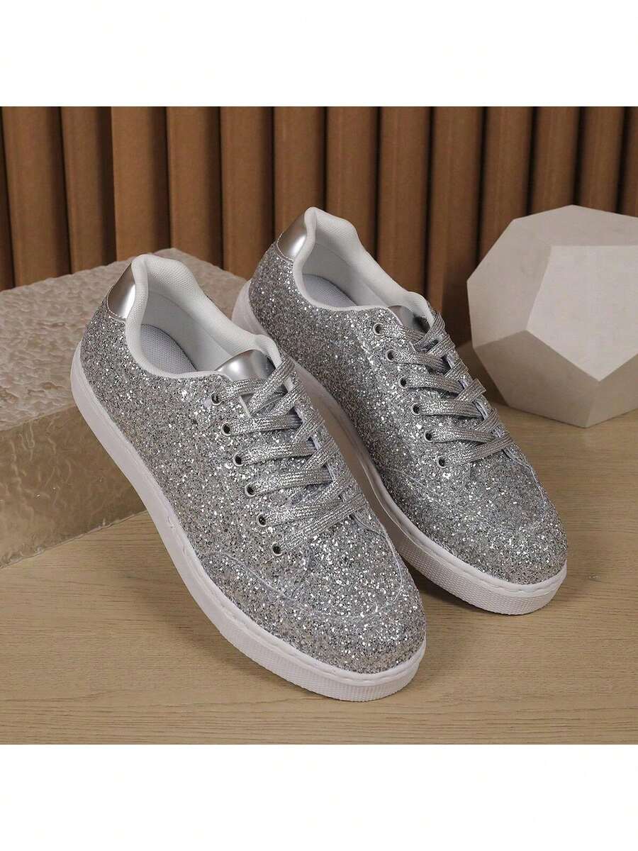 Ladies' Sequined Casual Shoes, Sports Shoes, All Season Versatile Casual Shoes, Personalized And Cool Street Photography Flat Shoes - 黑色 - 查看 1