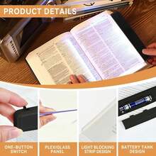 Flat Book Light Page Book Light For Reading In Bed At Night Clear LED Book Full Page Light Illuminator Panel Plate Lamp Board Wireless - màu đen - Xem 5