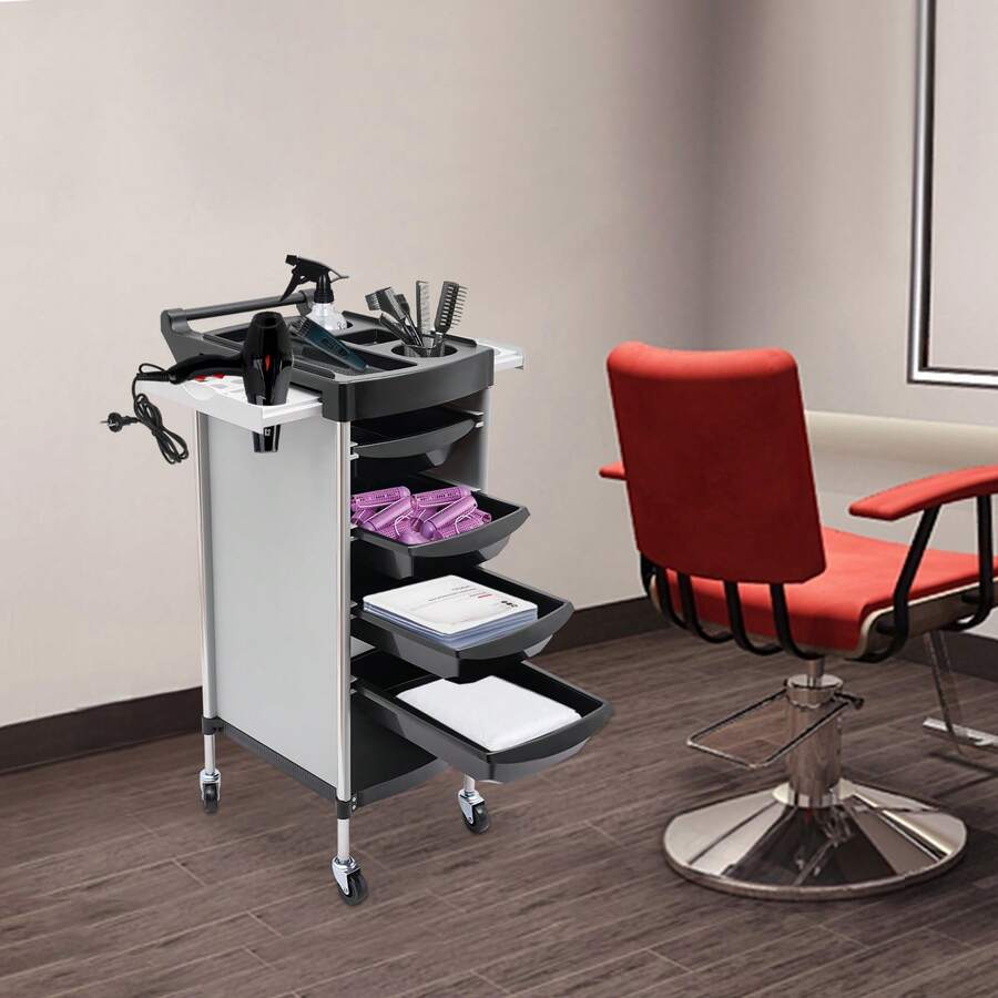 SanBouSi Salon Trolley 6-Tier Drawer-Type Multi-Functional Salon Trolley Hairdressing Shelf With Wheels - White and Black - View 1